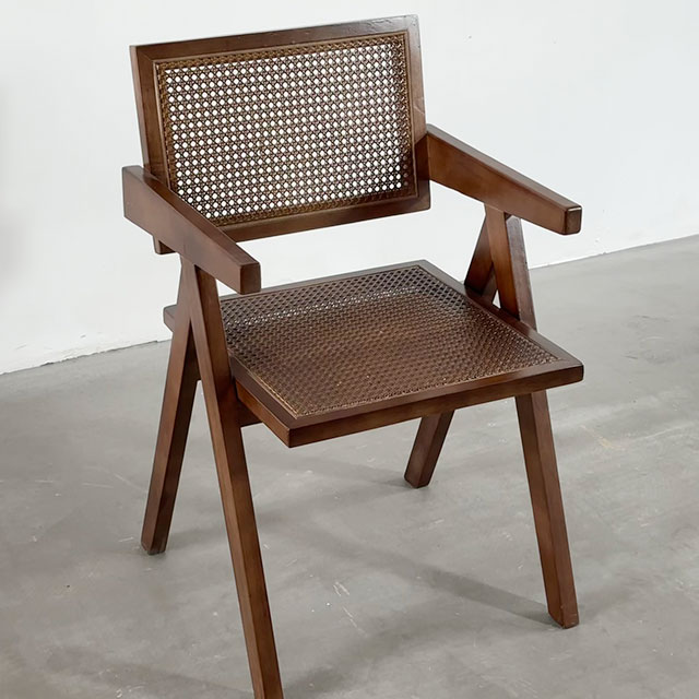 Wood Rattan Chandigarh Dining Chair with Armrest
