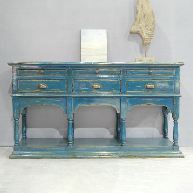 Distressed Blue Lacquer Side Table